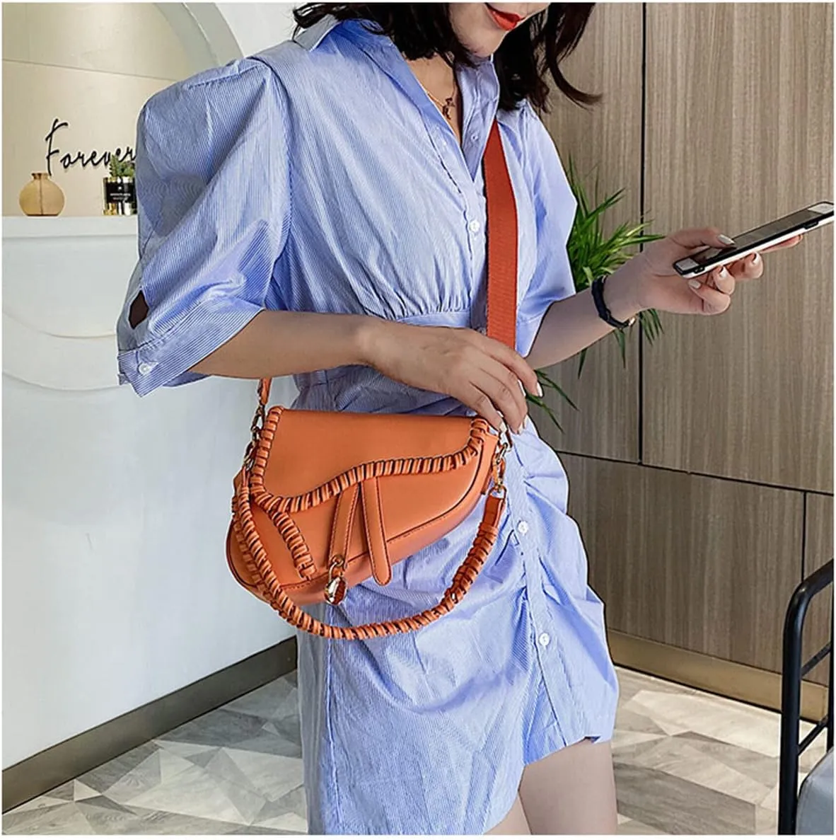 Women Cow Print Saddle Shoulder Bag Clutch Purse Underarm Handbag Satchel Zipper Crossbody Bag