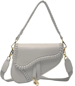 Women Cow Print Saddle Shoulder Bag Clutch Purse Underarm Handbag Satchel Zipper Crossbody Bag