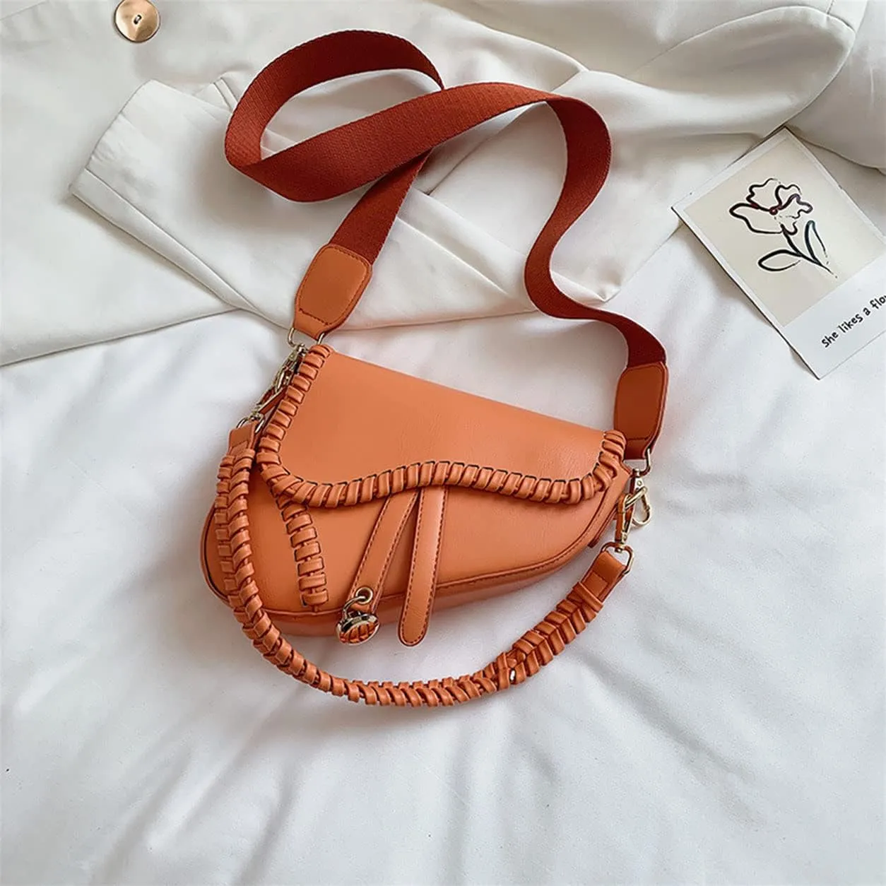 Women Cow Print Saddle Shoulder Bag Clutch Purse Underarm Handbag Satchel Zipper Crossbody Bag
