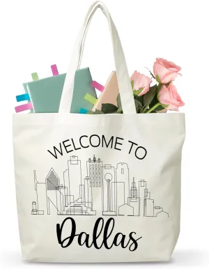 Women Dallas Canvas Tote Bag, Souvenir Gifts For Travel Lovers, Reusable Grocery Folding Shopping Tote, Aesthetic Shoulder Bag, Thanksgiving Christmas Gifts For Friends Colleagues -A22