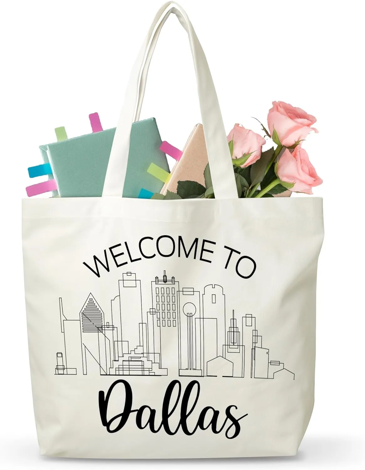 Women Dallas Canvas Tote Bag, Souvenir Gifts For Travel Lovers, Reusable Grocery Folding Shopping Tote, Aesthetic Shoulder Bag, Thanksgiving Christmas Gifts For Friends Colleagues -A22
