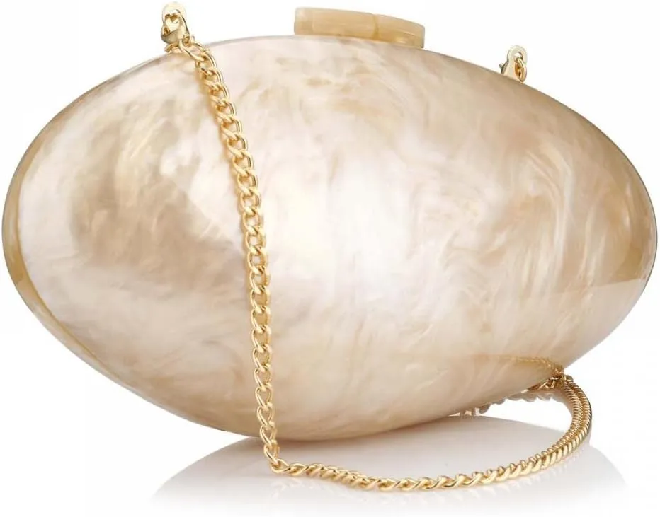 Women Evening Pearl Bag Gold Acrylic Clutch Handbag for Evening Wedding Party