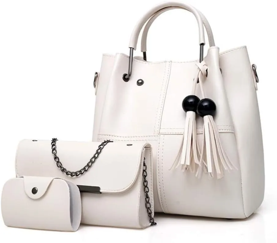 Women Fashion Handbags Shoulder Crossbody Bags Satchels Card Purse Faux Leather Tote 3 Pieces