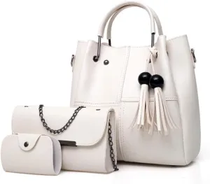 Women Fashion Handbags Shoulder Crossbody Bags Satchels Card Purse Faux Leather Tote 3 Pieces