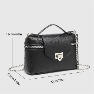 Women Ostrich Print Handbags Synthetic Leather Shoulder Bags Commuter Crossbody Bag Locking Purses