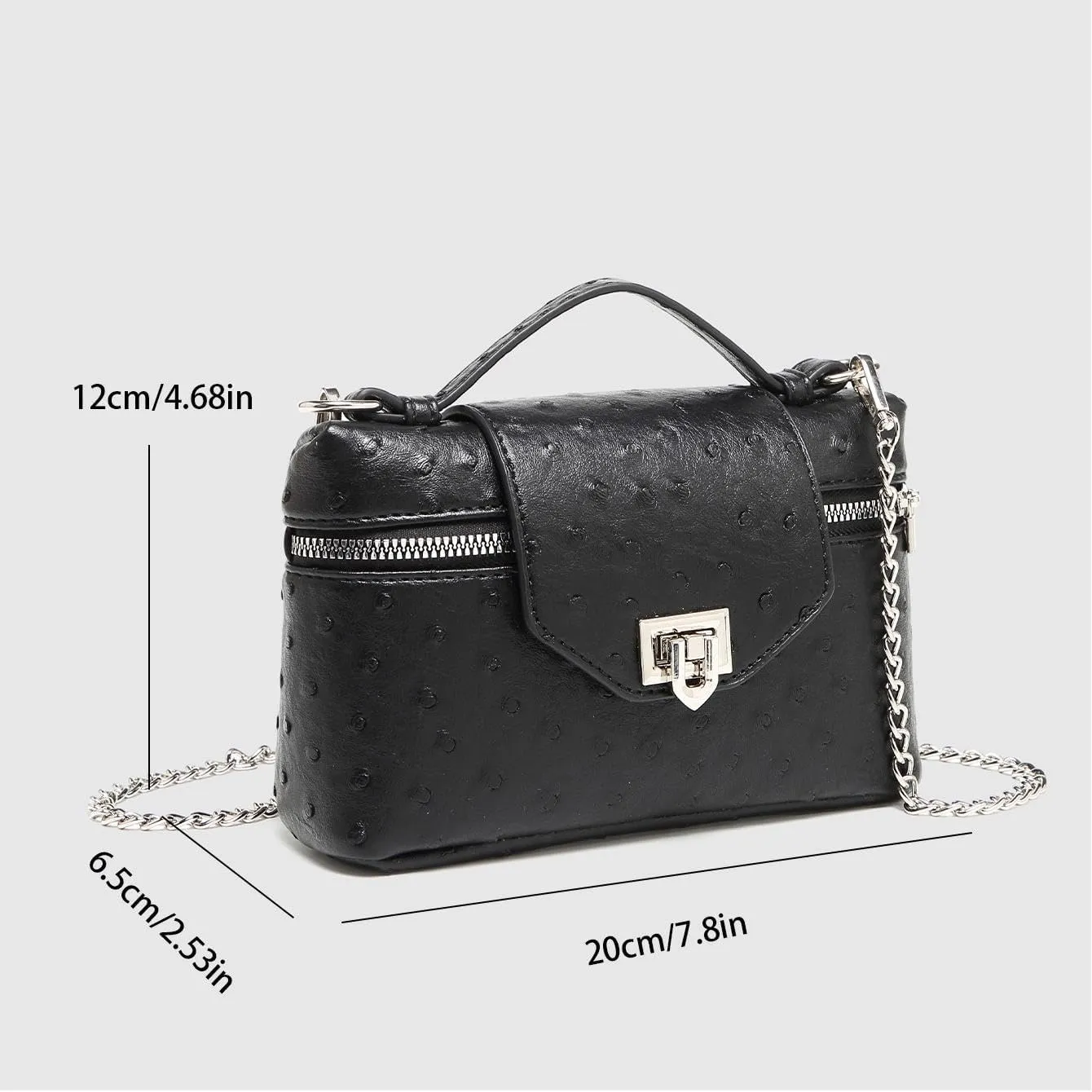 Women Ostrich Print Handbags Synthetic Leather Shoulder Bags Commuter Crossbody Bag Locking Purses