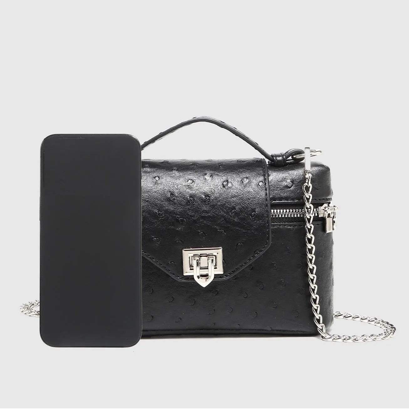 Women Ostrich Print Handbags Synthetic Leather Shoulder Bags Commuter Crossbody Bag Locking Purses