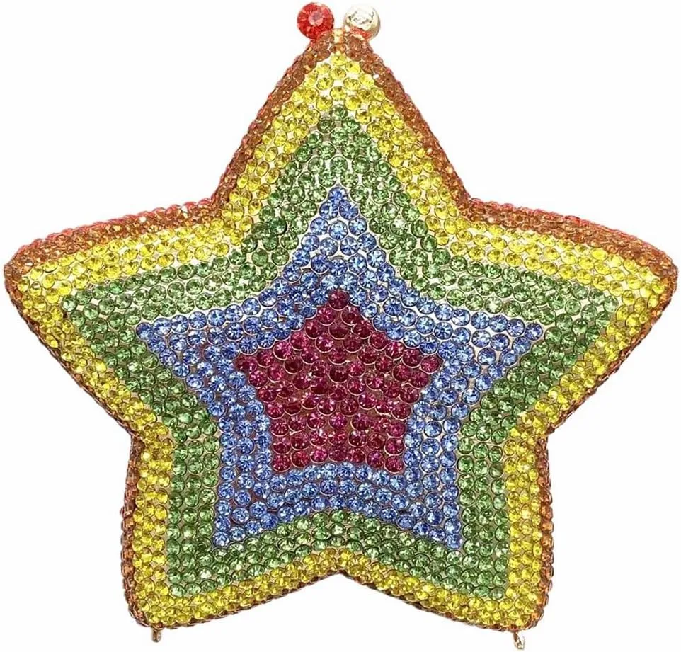Women Rhinestone Star Shape Clutch Purse Unique Crystal Evening Bag Luxury Chain Handbag for Wedding Cocktail Party