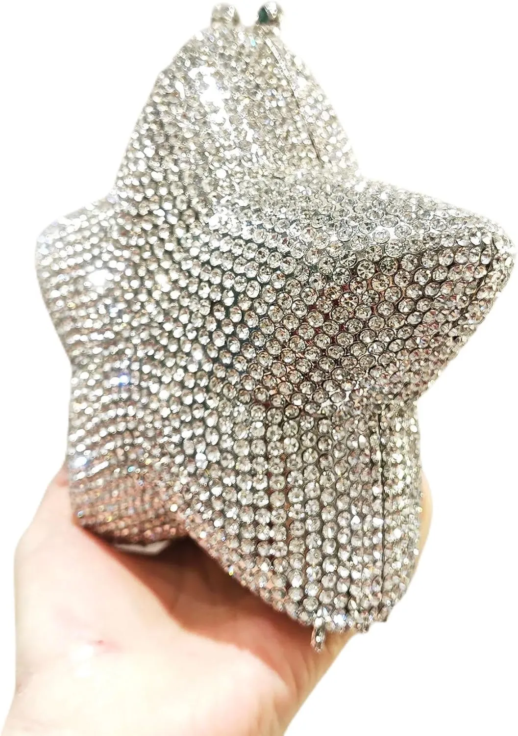 Women Rhinestone Star Shape Clutch Purse Unique Crystal Evening Bag Luxury Chain Handbag for Wedding Cocktail Party