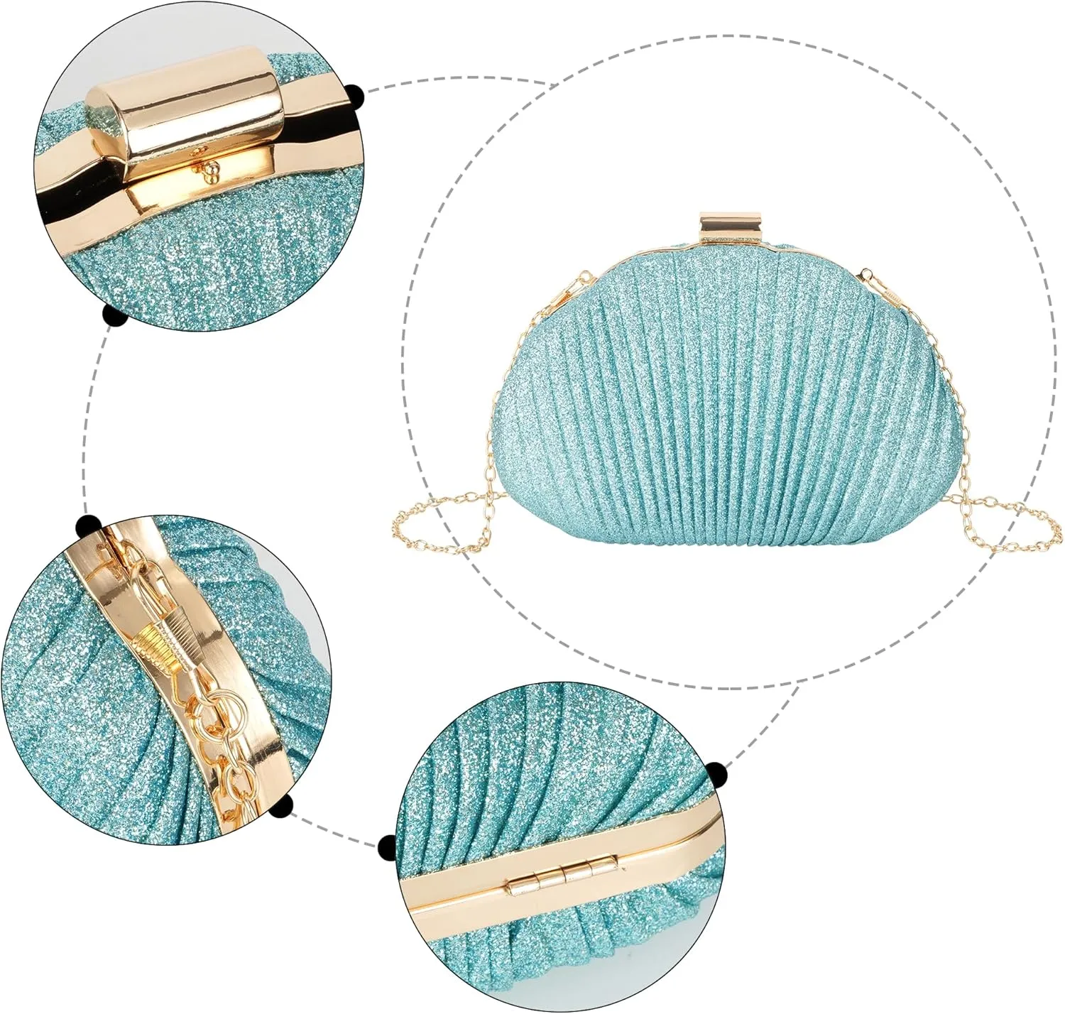 Women Seashell Evening Bag Purse Mermaid Chain Strap Clutch Handbag Shoulder Bag