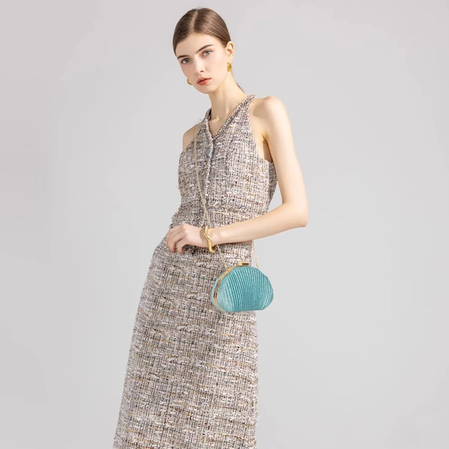 Women Seashell Evening Bag Purse Mermaid Chain Strap Clutch Handbag Shoulder Bag