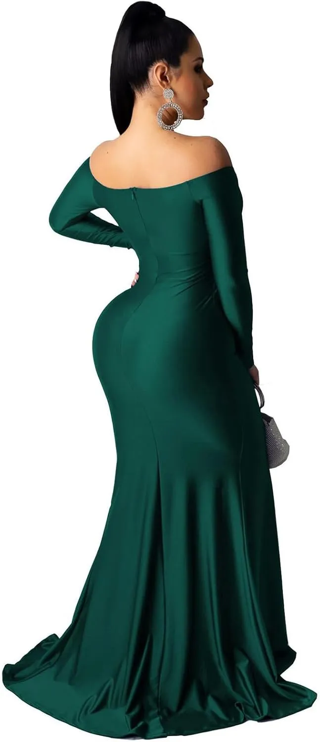 Women Sexy Off Shoulder Prom Evening Gowns Elegant V Neck Short Sleeve Wrap Formal High Split Wedding Guest Dress