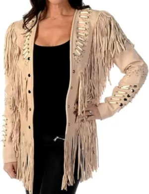 Women Traditional Western Cowlady 100% Genuine Cowhide Leather Jacket | Native American coat with Fringed
