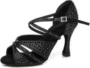 Womens Beaded Latin Salsa Dancing Shoes Ankle Strap Wedding Evening Sandals