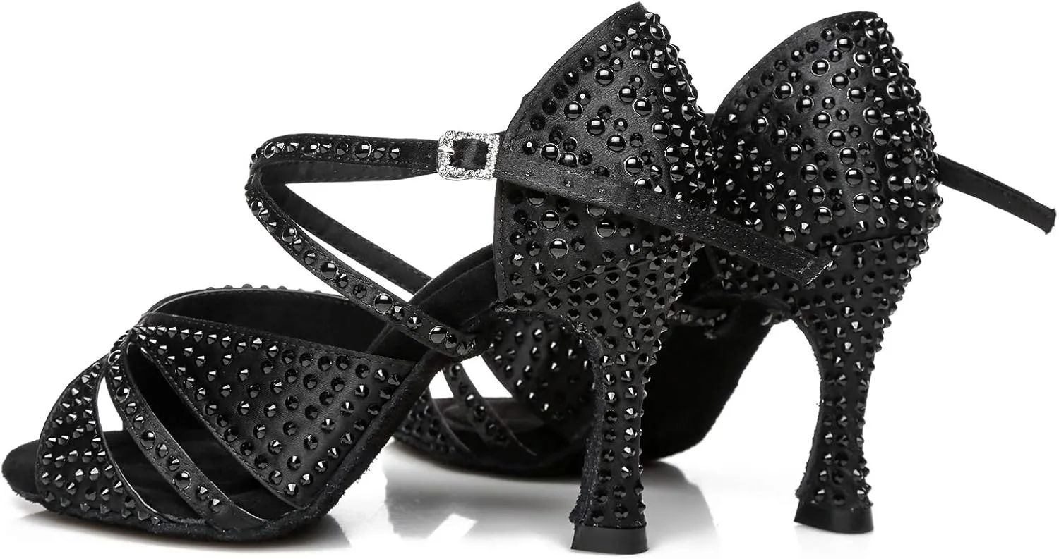 Womens Beaded Latin Salsa Dancing Shoes Ankle Strap Wedding Evening Sandals