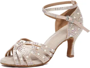 Womens Beaded Latin Salsa Dancing Shoes Ankle Strap Wedding Evening Sandals