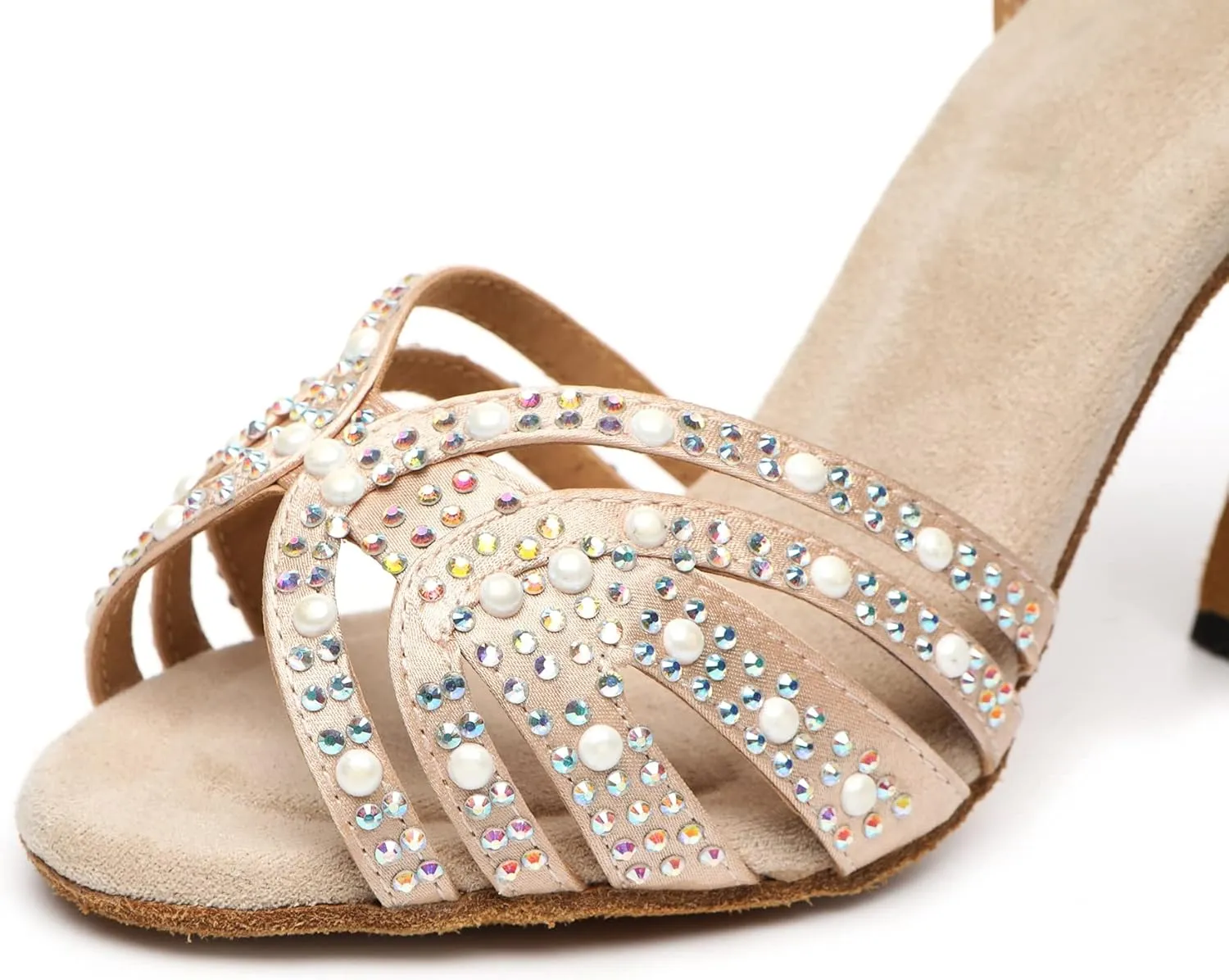 Womens Beaded Latin Salsa Dancing Shoes Ankle Strap Wedding Evening Sandals