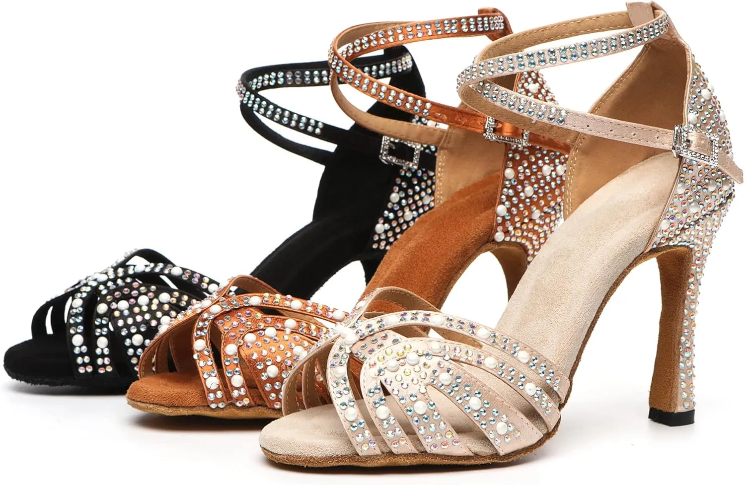 Womens Beaded Latin Salsa Dancing Shoes Ankle Strap Wedding Evening Sandals