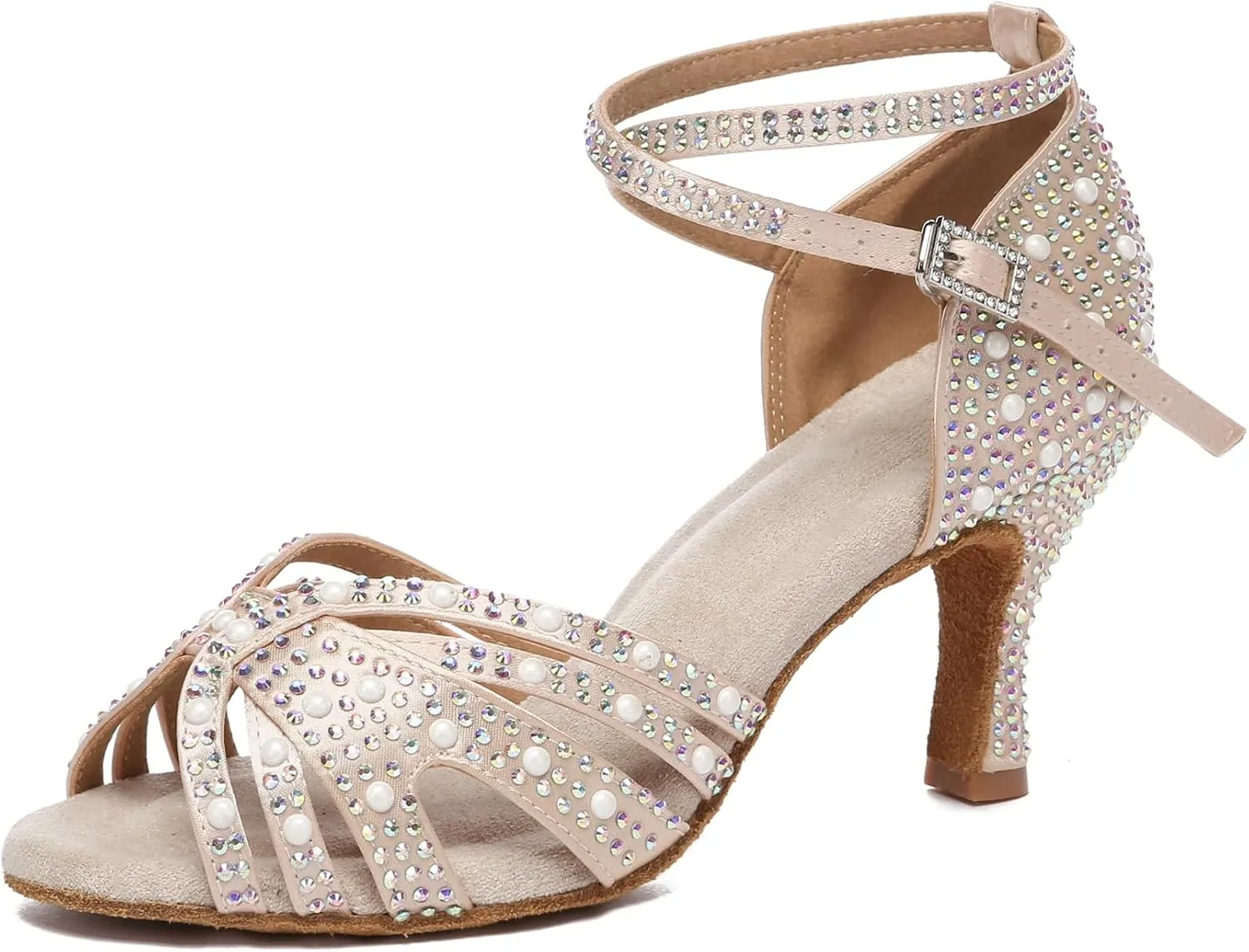 Womens Beaded Latin Salsa Dancing Shoes Ankle Strap Wedding Evening Sandals