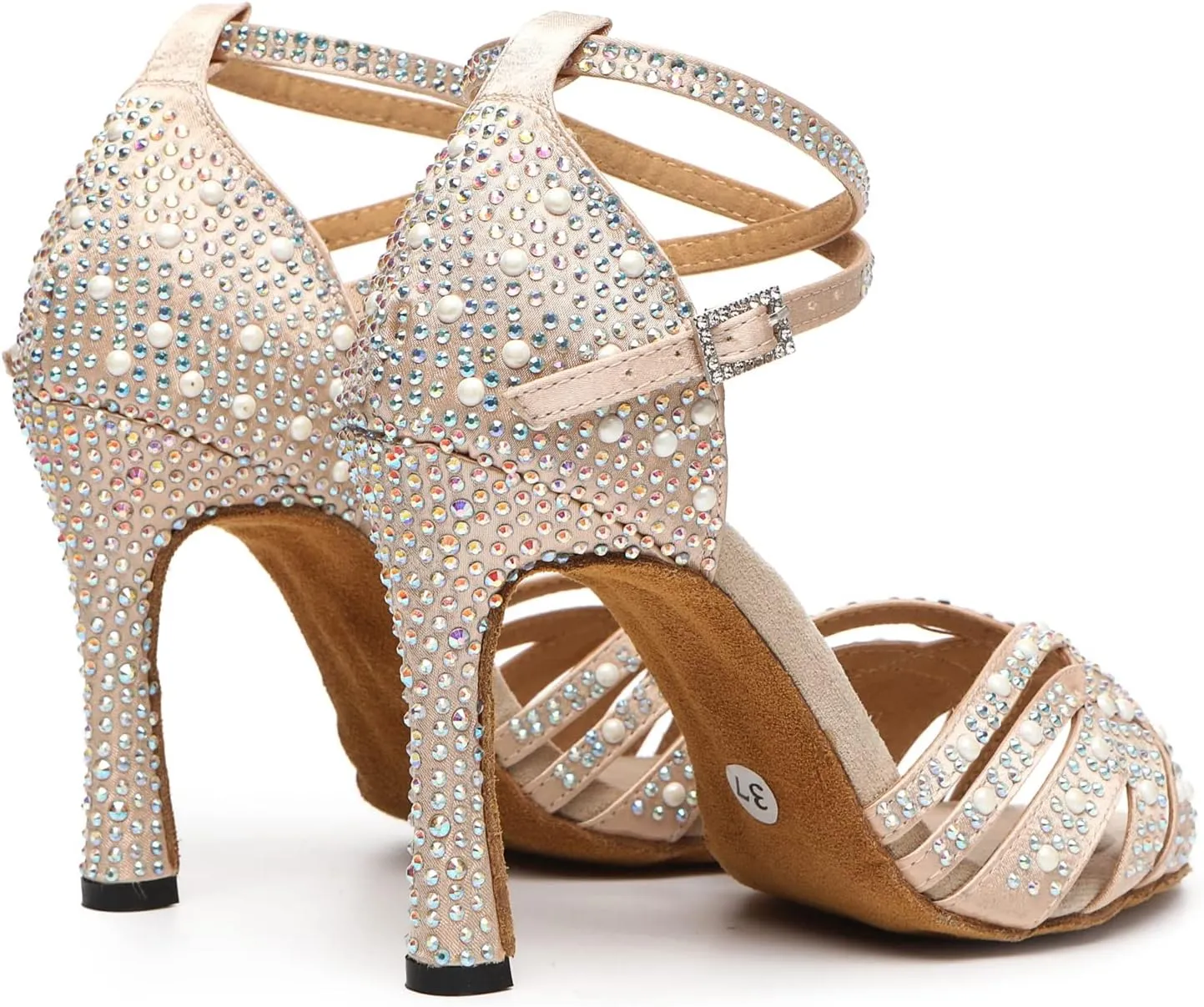 Womens Beaded Latin Salsa Dancing Shoes Ankle Strap Wedding Evening Sandals