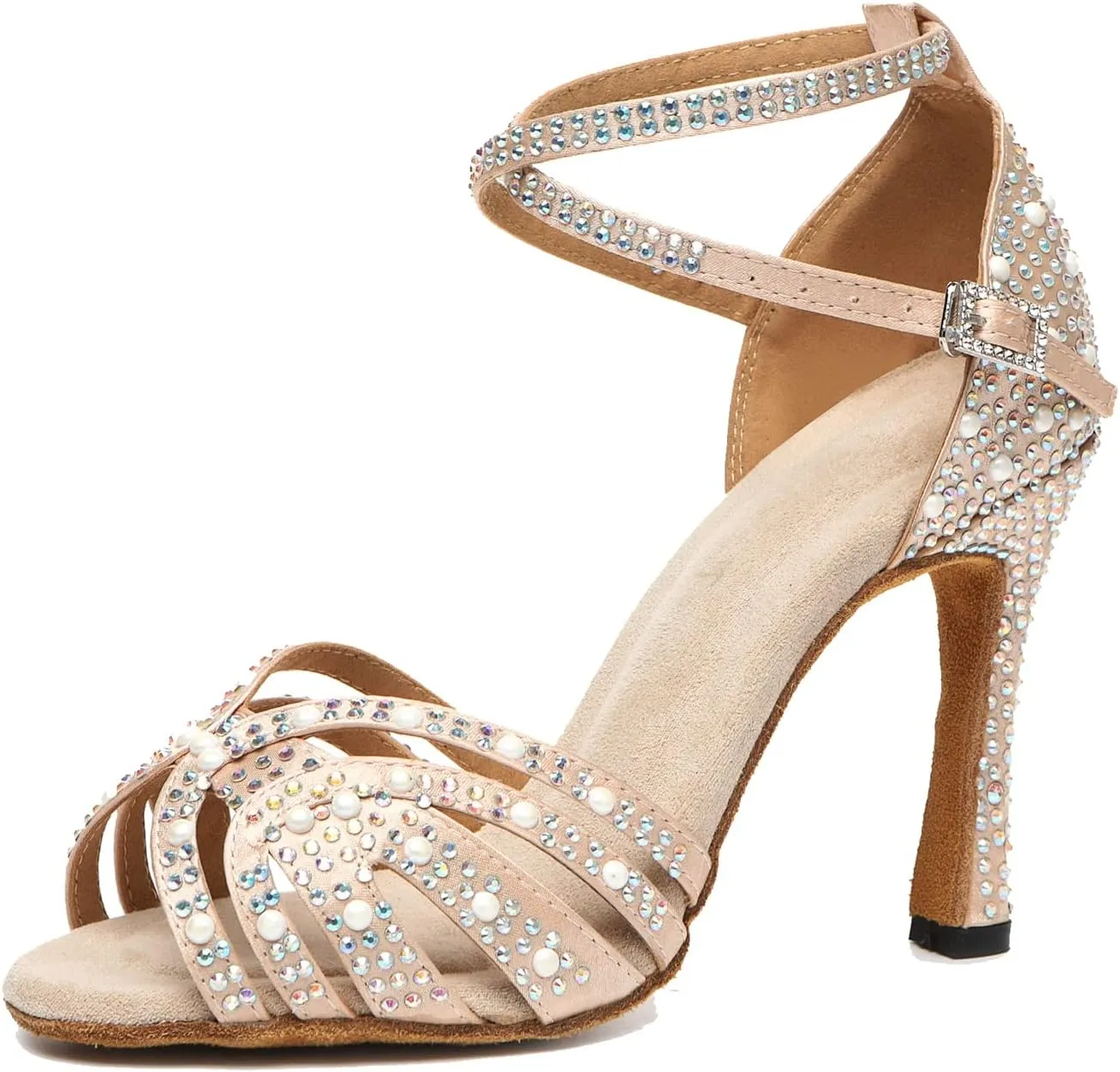Womens Beaded Latin Salsa Dancing Shoes Ankle Strap Wedding Evening Sandals