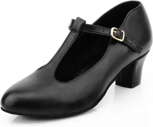 Womens Character T-Strap Dress Shoes - Leather Salsa Dance Heels