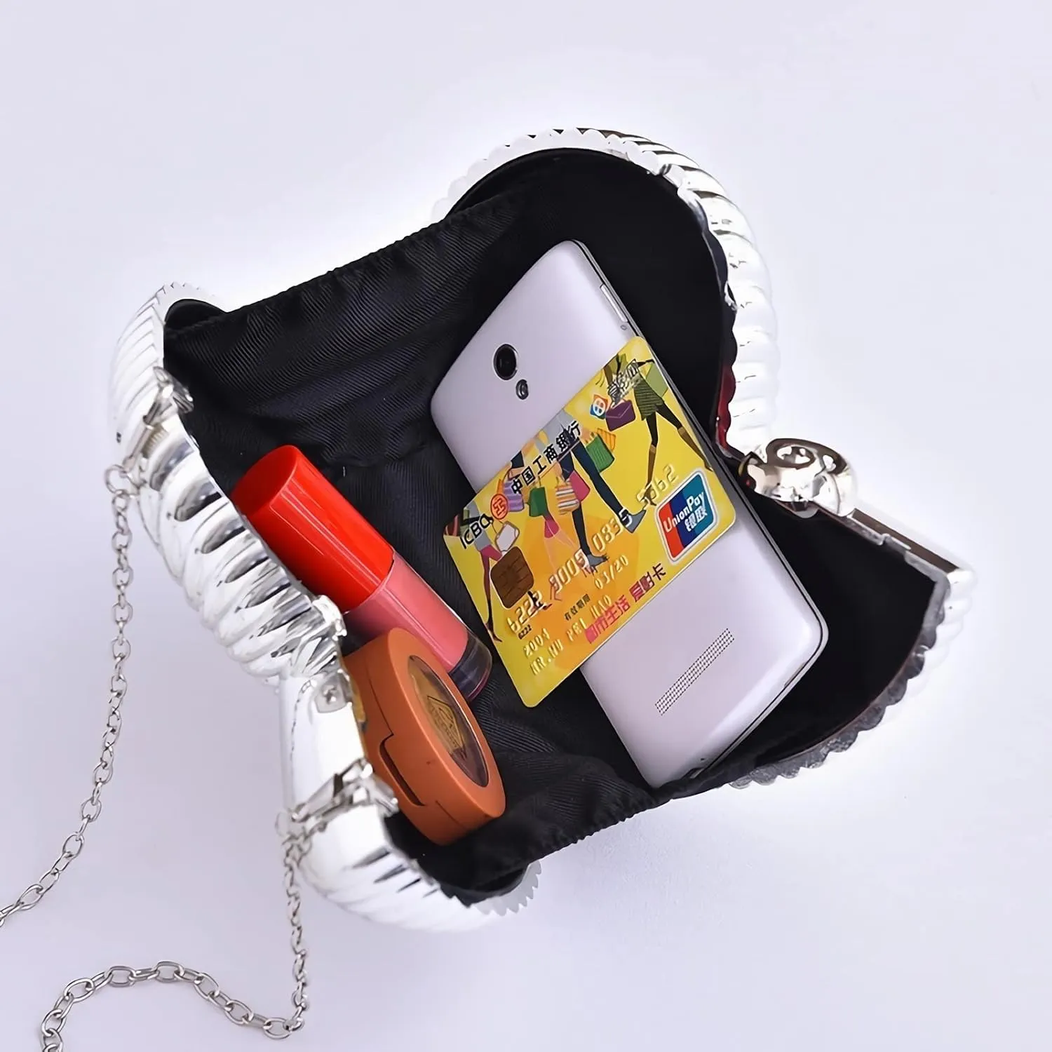 Women's Conch Clutch Purse Elegant Acrylic Evening Bag with Chain Strap for Crossbody Shoulder for Wedding Party Proms
