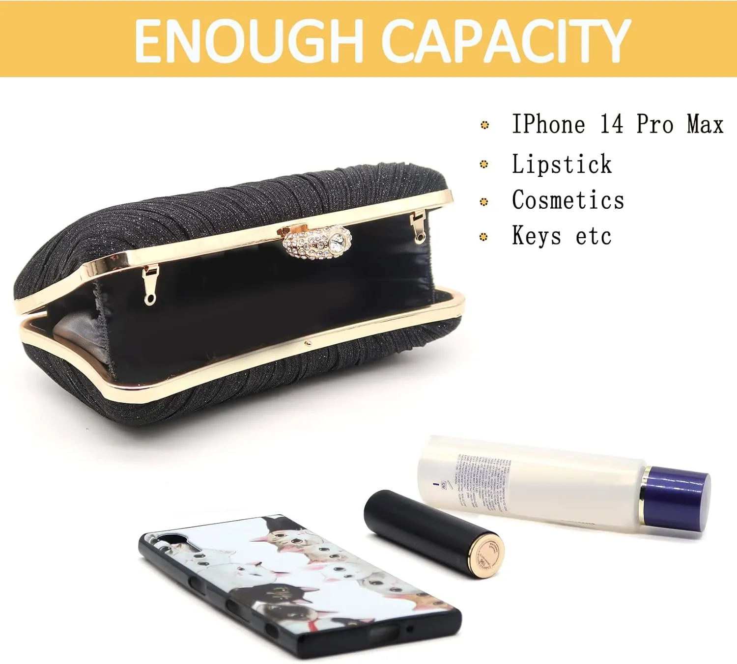Women's Evening Bag Summer Wedding Party Clutches Pleated Evening Bag for Bridal Shoulder Handbag