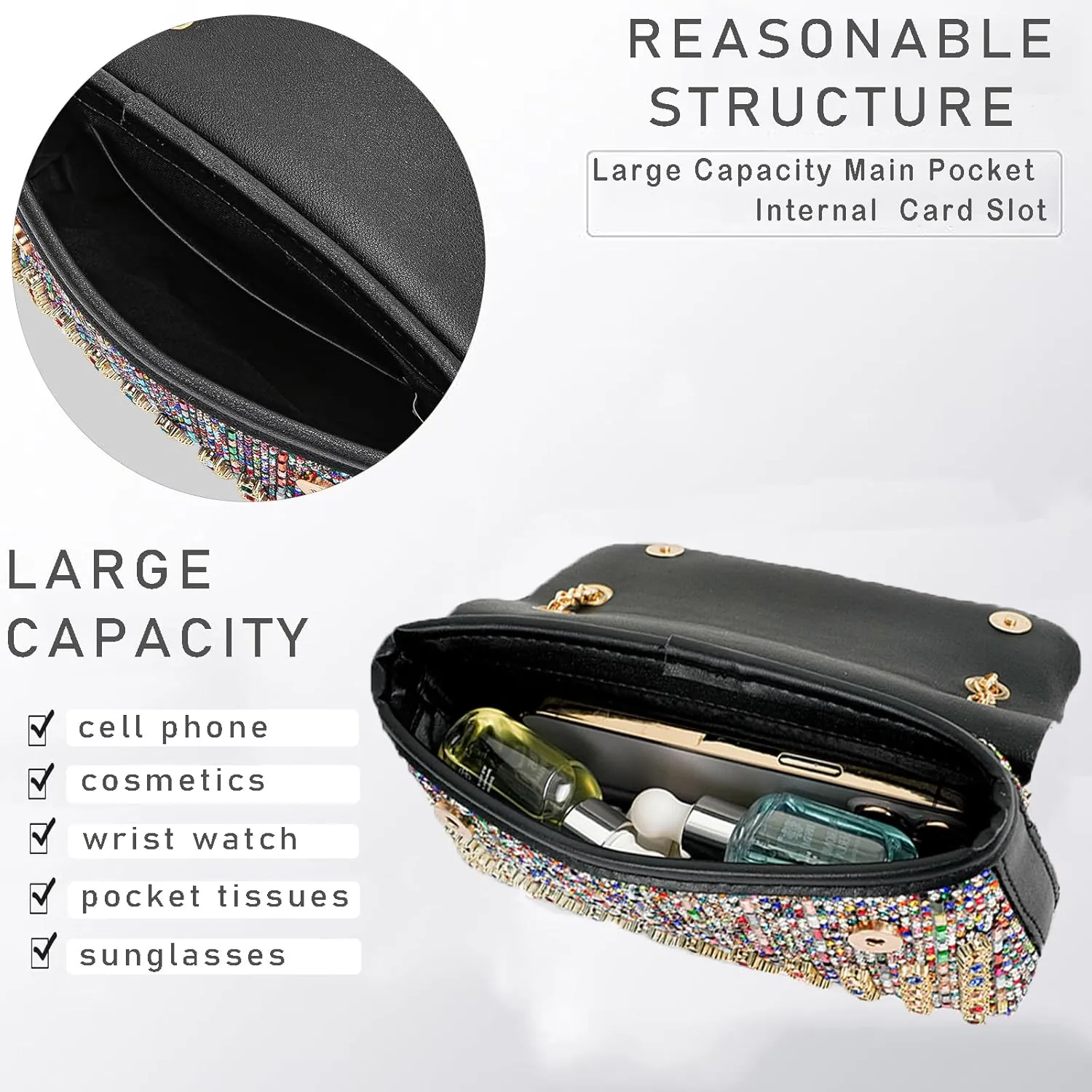 Women's Evening Handbags Rhinestone Purse Crystal Evening Clutch for Women Formal