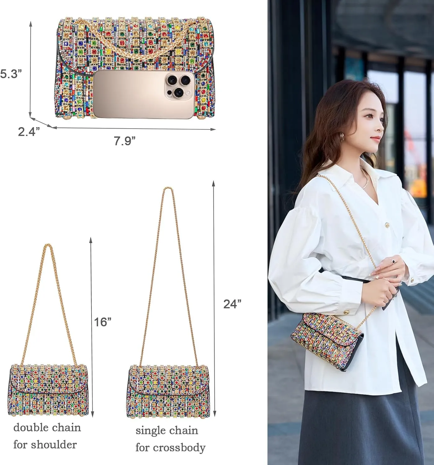 Women's Evening Handbags Rhinestone Purse Crystal Evening Clutch for Women Formal