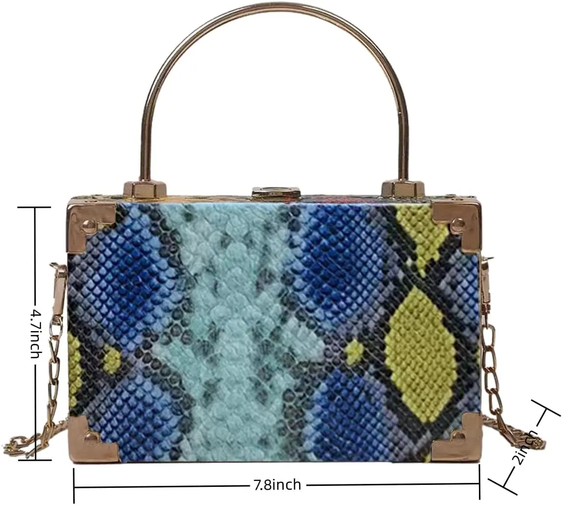 Womens Fashion Snakeskin Evening Handbag Top Handle Clutch Purse Chain Shoulder Cross-body Bag Khaki
