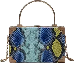 Womens Fashion Snakeskin Evening Handbag Top Handle Clutch Purse Chain Shoulder Cross-body Bag Khaki