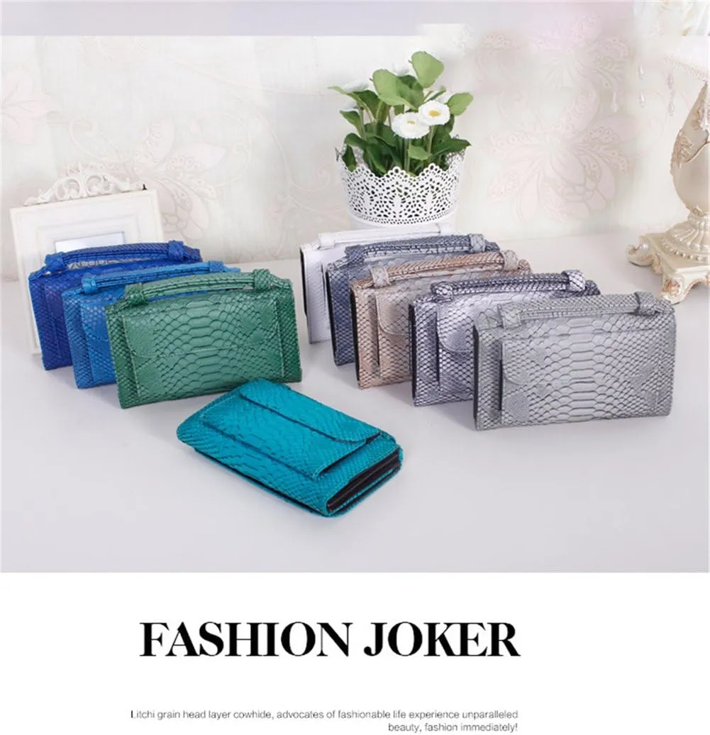 Womens Genuine Leather Snakeskin Crossbody Purse Tote Handbag Clutch Wallet with Chain