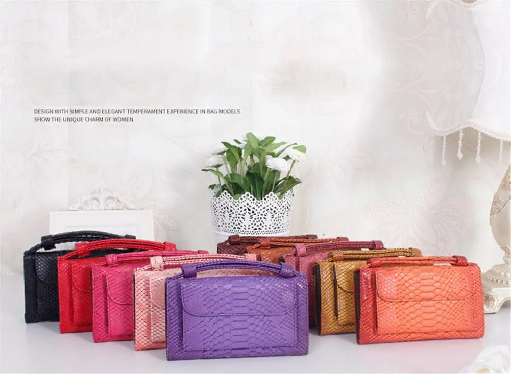 Womens Genuine Leather Snakeskin Crossbody Purse Tote Handbag Clutch Wallet with Chain