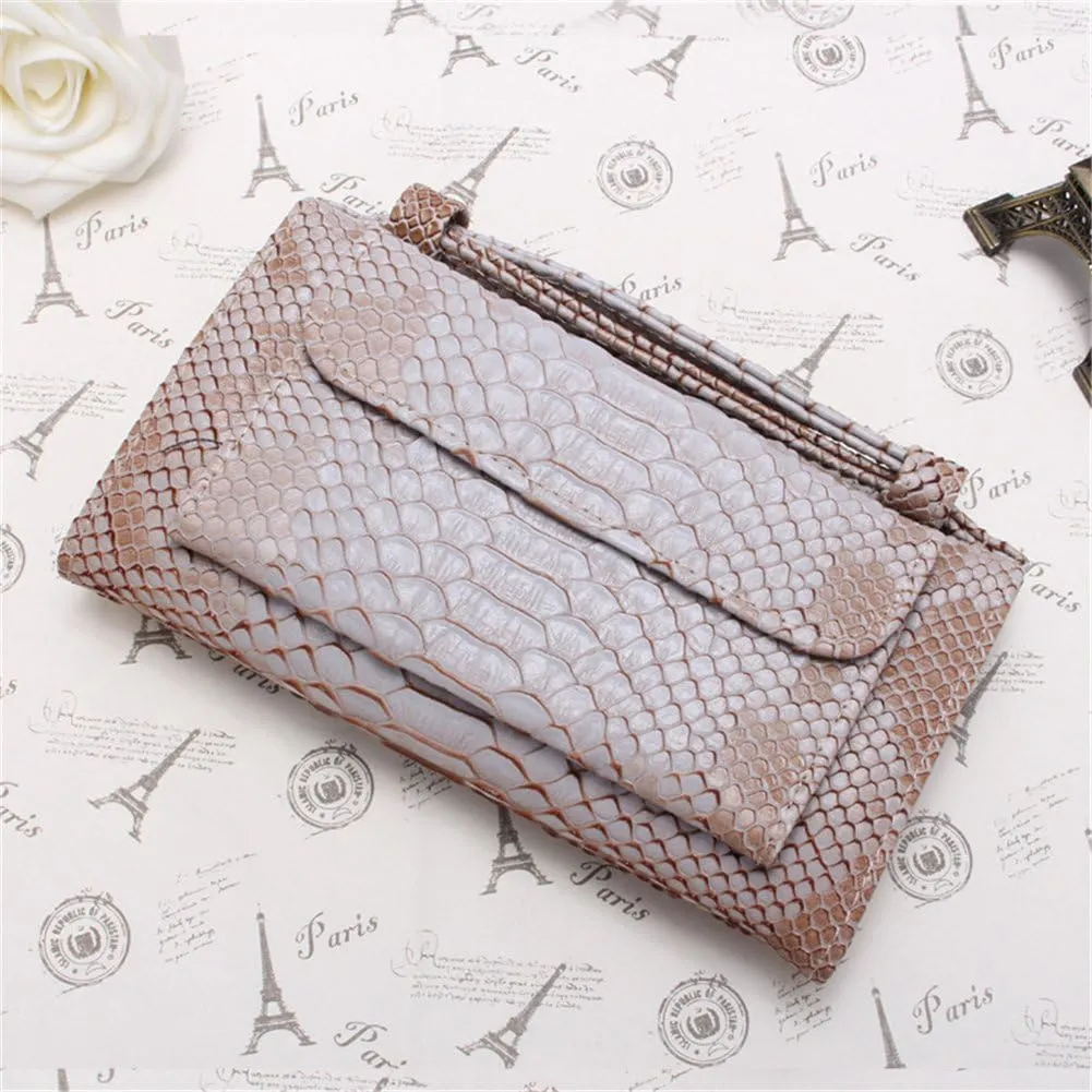 Womens Genuine Leather Snakeskin Crossbody Purse Tote Handbag Clutch Wallet with Chain