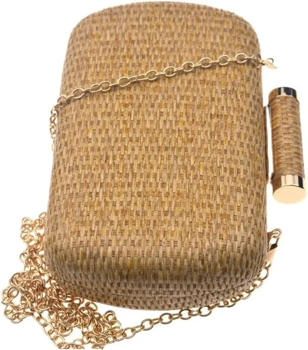 Women's Handwoven Straw Evening Handbags Summer Wallet Clutch Bag Crossbody Mobile Phone Bag