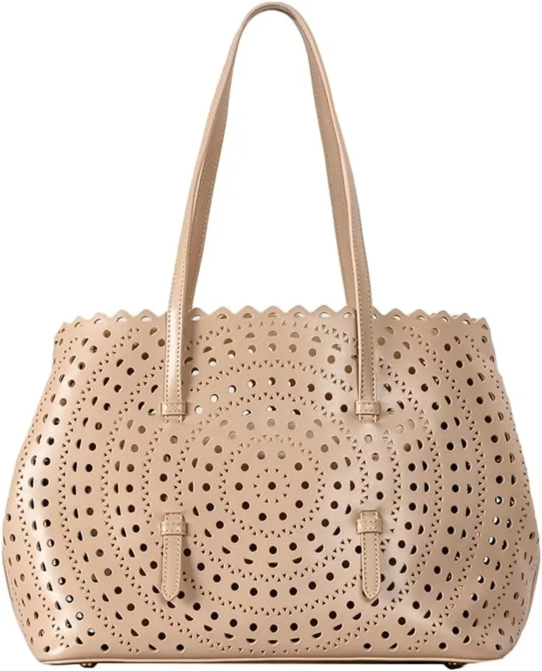 Womens Hollow Vegan Leather Tote Bag Small Summer Beach Bucket Shoulder Purse Top Handle Handbag Crossbody Satchels