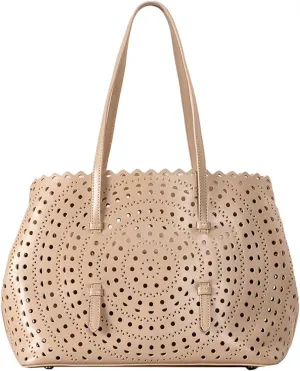 Womens Hollow Vegan Leather Tote Bag Small Summer Beach Bucket Shoulder Purse Top Handle Handbag Crossbody Satchels