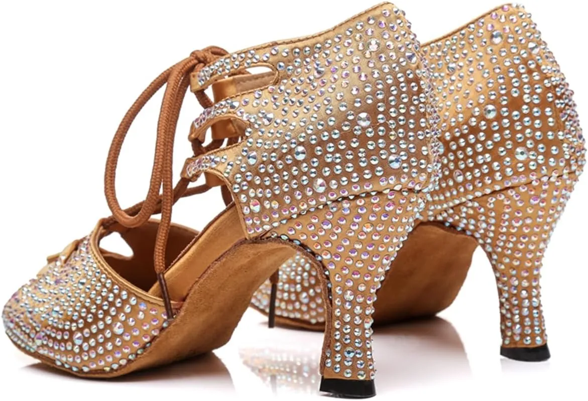 Women's Lace-up Peep Toe Ballroom Tango Party Wedding Practice Performence Professional Dance Shoes