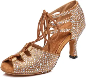 Women's Lace-up Peep Toe Ballroom Tango Party Wedding Practice Performence Professional Dance Shoes