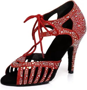Women's Lace-up Peep Toe Ballroom Tango Party Wedding Practice Performence Professional Dance Shoes