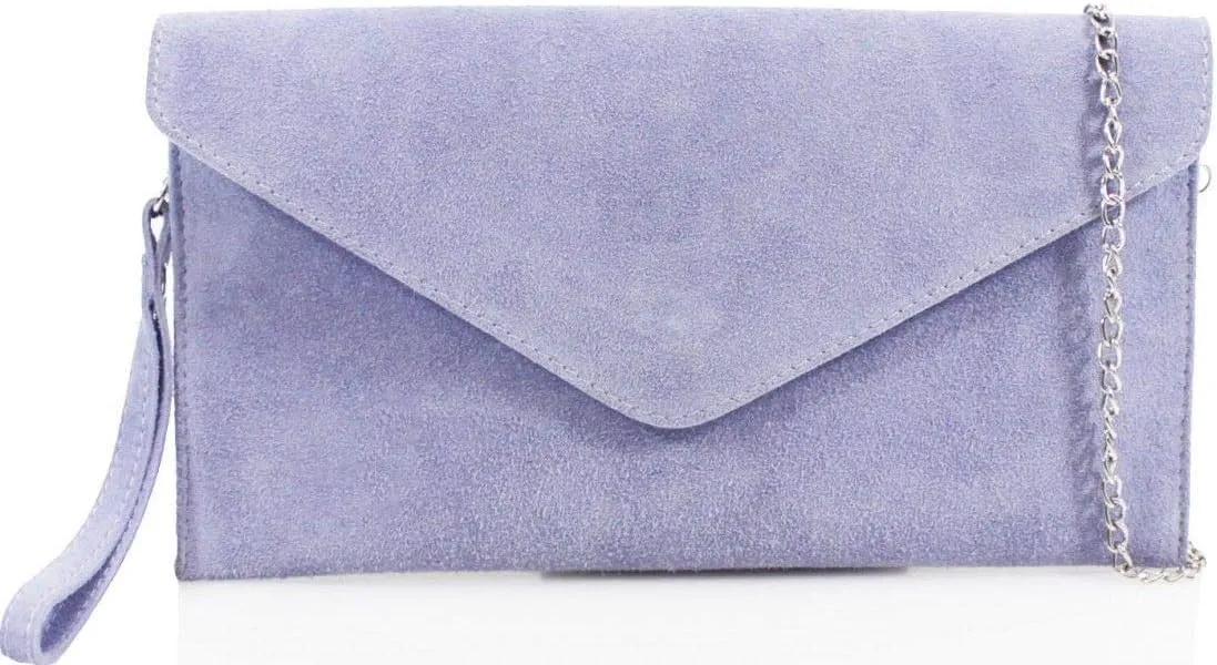 Womens Ladies Real Suede Leather Envelope Clutch Evening Shoulder Chain Bag