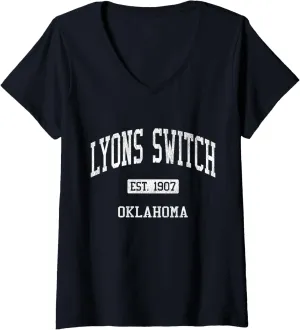 Womens Lyons Switch Oklahoma OK JS04 Vintage Athletic Sports V-Neck T-Shirt