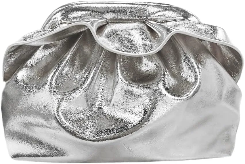 Women's PU Leather Clutch Handbags Ruched Bag Purse Formal Evening Bag Small Elegant Dressy Handbag