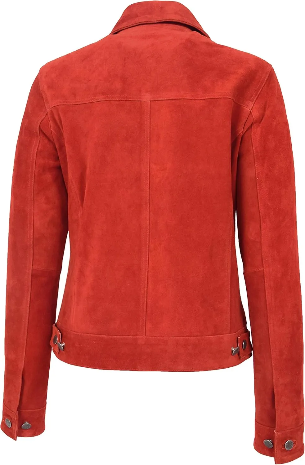 Womens Real Suede Trucker Jacket Classic Button Fastening Style Alma Red