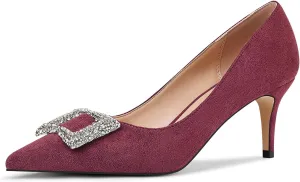 Women's Rhinestones Buckle Pumps Pointed Toe Kitten Heels Dress Shoes