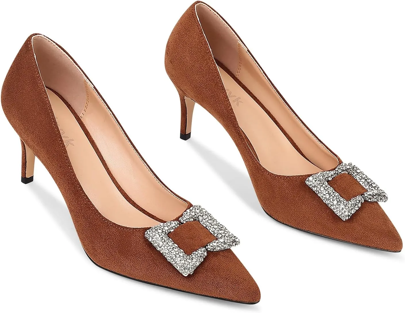 Women's Rhinestones Buckle Pumps Pointed Toe Kitten Heels Dress Shoes