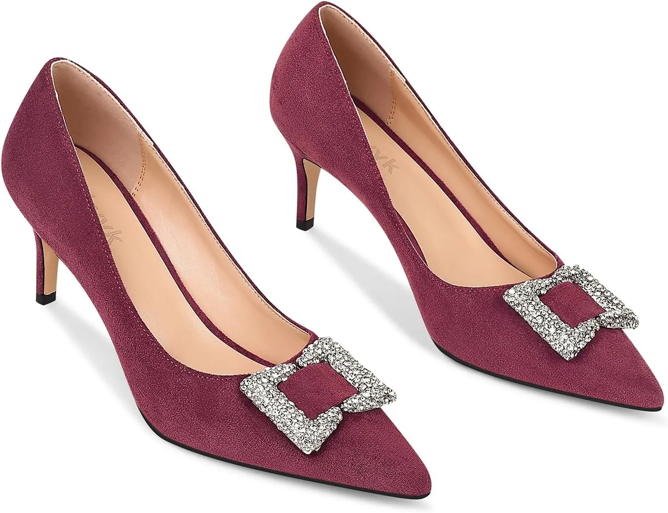 Women's Rhinestones Buckle Pumps Pointed Toe Kitten Heels Dress Shoes