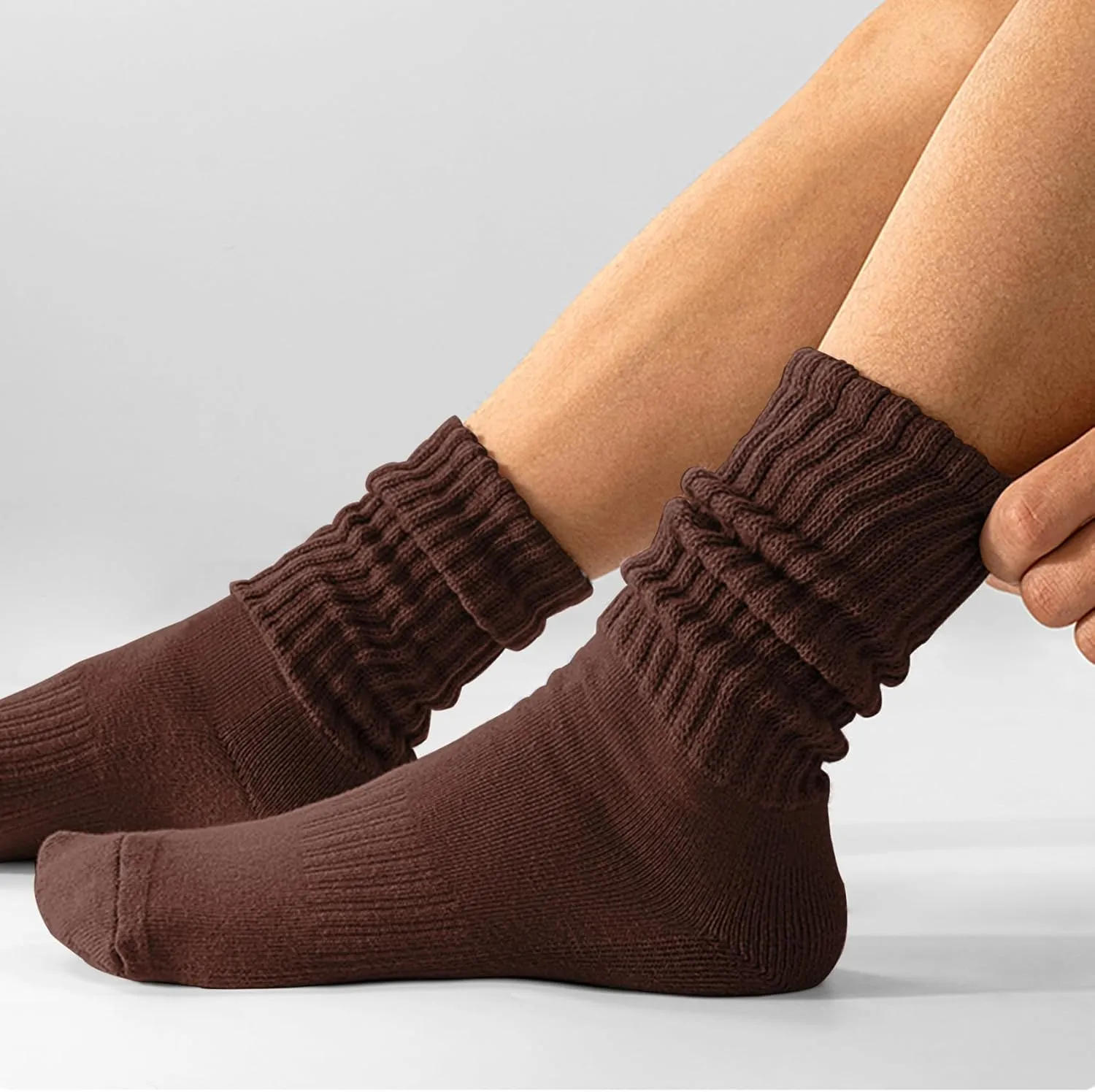 Women's Scrunch Crew Socks Retro 3-Pack Solid Cotton Boot Calf Socks Chunky Ribbed Cozy Slouchy Socks Size 5-11