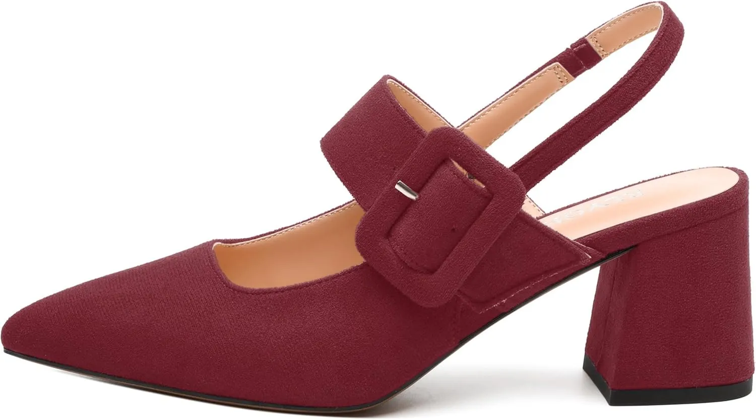 Women's Slingback Heels Mid Heel Pumps Pointed Closed Toe Chunky Heel Suede Wedding Party Shoes